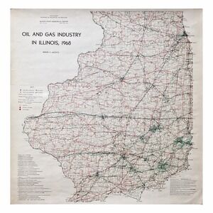 Vintage 1968 "Oil and Gas Industry in Illinois" Geological Survey Map
